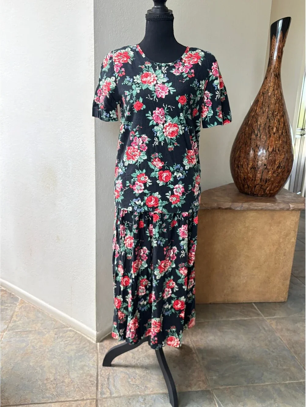 90s Floral Matching Set - Cottagecore Two Piece Midi Skirt Top